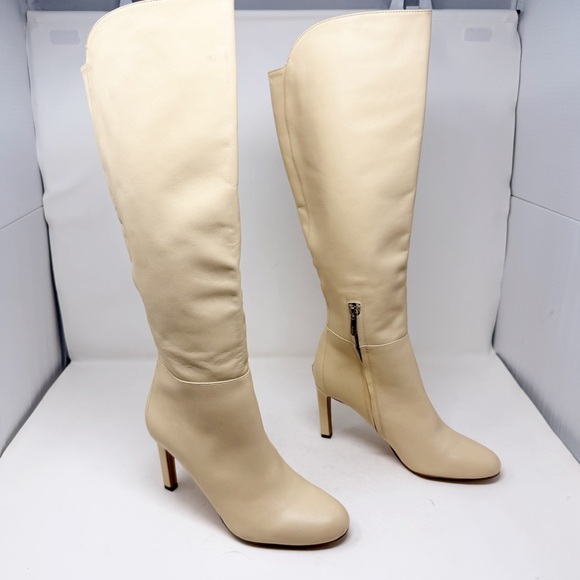 Sam Edelman Shauna Cream Heeled Tall Leather Boots Size 8.5 - Picture 1 of 12